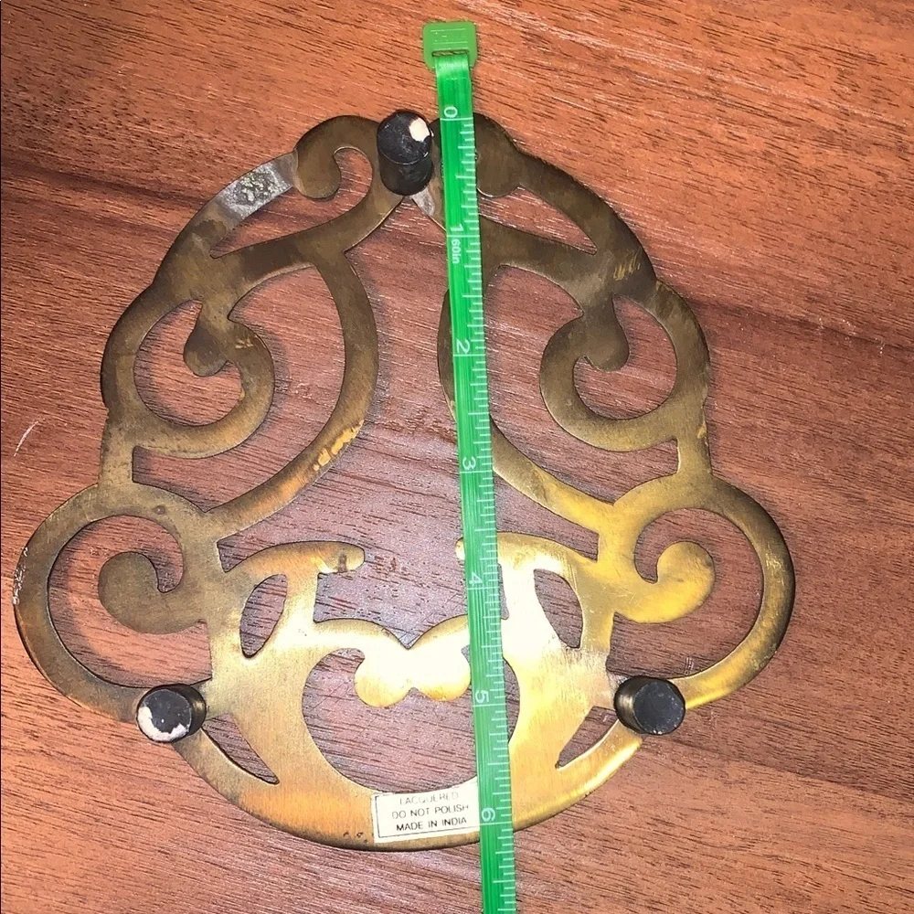 Vintage Brass MCM Retro Filigree Gold Metal Pot Trivet Kitchen Wall Decor